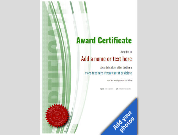 Green template, award certificate with red seal