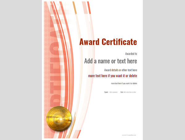 award certificate with gold medal template