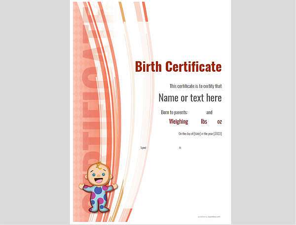 birth certificate with baby illustration template