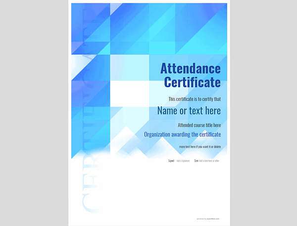 Blue template, attendance certificate