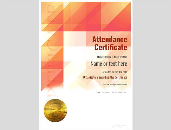 Red editable template for attendance certificate with gold medal