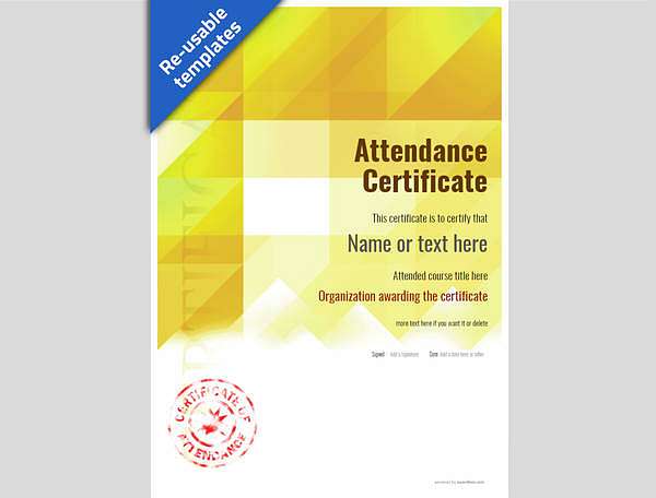 Yellow template attendance certificate with red stamp