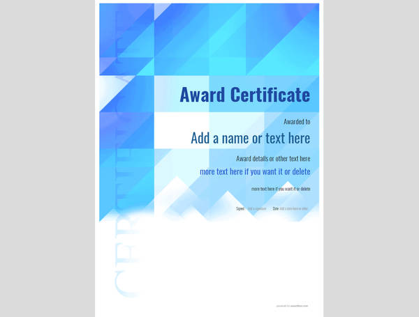 Blue award certificate template