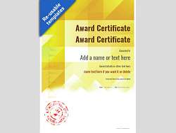 Yellow template award certificate with red stamp