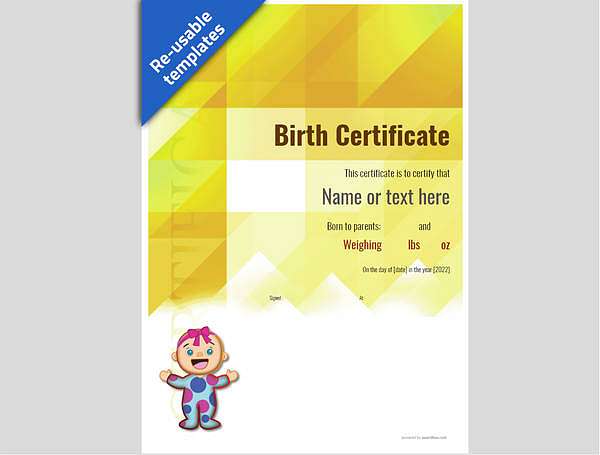 Yellow template birth certificate with european baby girl image