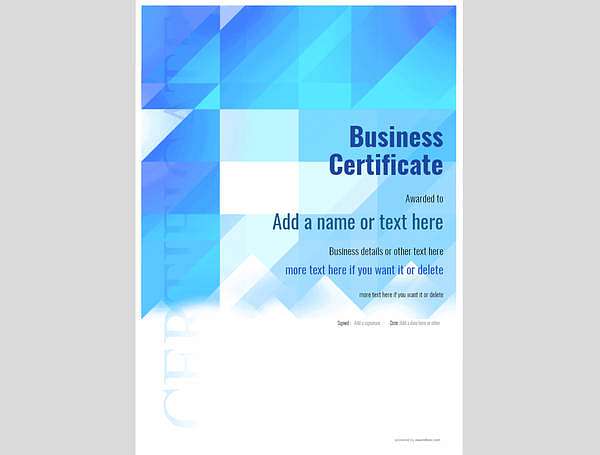 Blue business certificate template