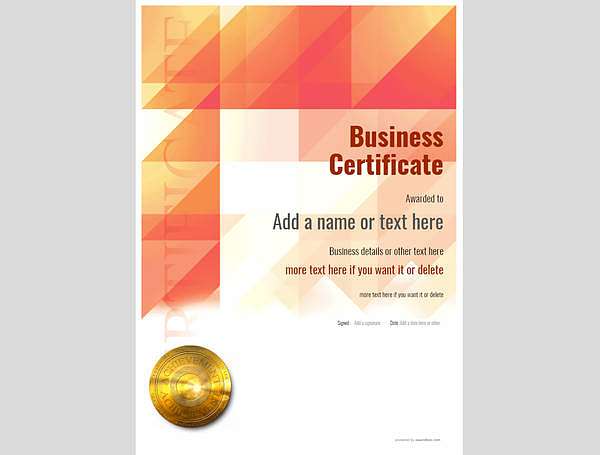 Red editable template for business certificate with gold medal