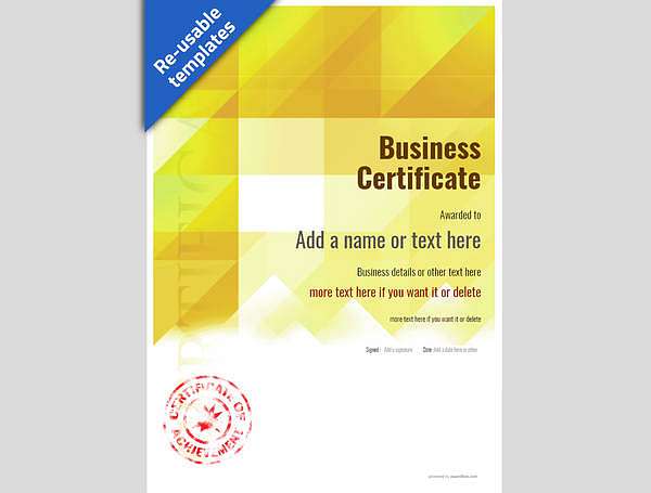 Yellow template business certificate with red stamp