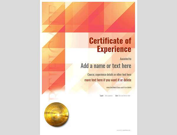 Red editable template for Experience certificate with gold medal