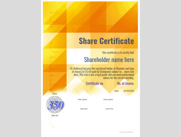 share certificate with money graphic