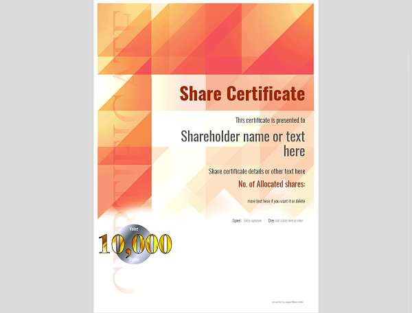 Red editable template for share certificate with gold and steel decoration