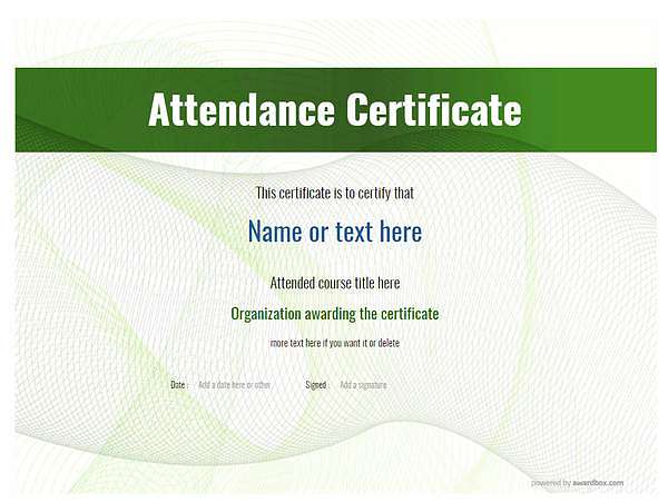 Work attendance certificate with gold medal
