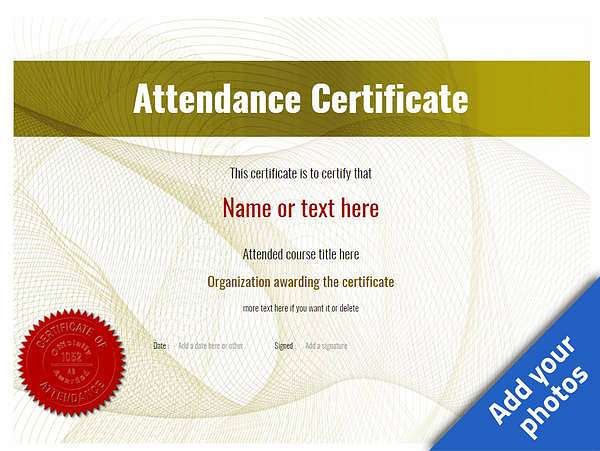 Yellow attendance certificate with red seal template