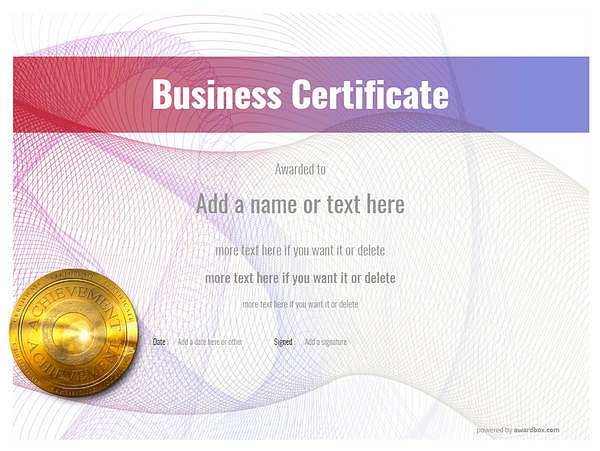  business certificate with gold medal template