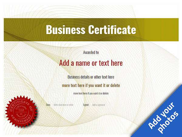Yellow business certificate with red seal template
