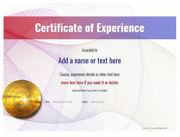 Work Experience certificate with gold medal template
