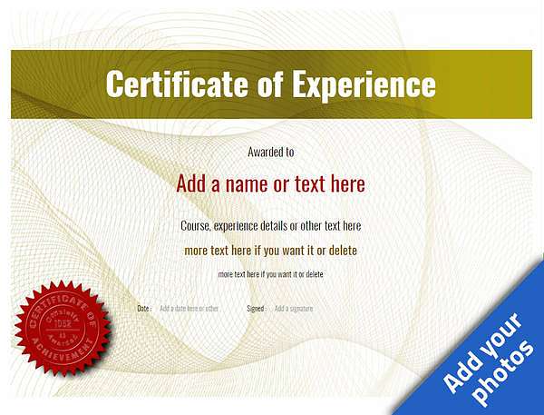 Yellow Experience certificate with red seal template