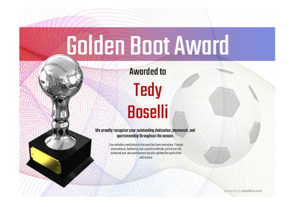 Golden Boot award template with abstract background and silver trophy icon'