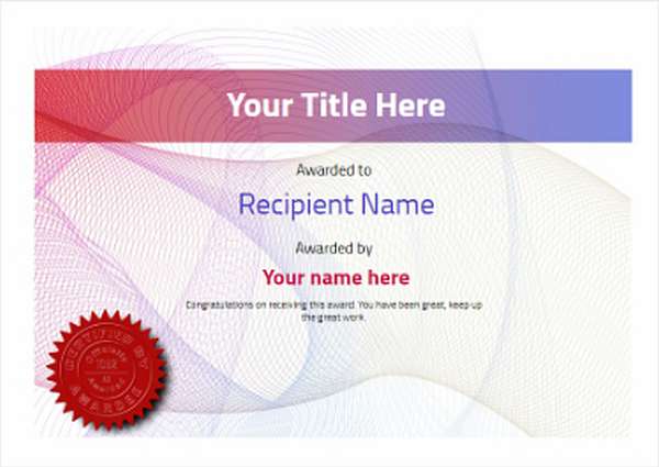 Fine spiral background in purple and blue certificate template with bold top banner and red seal decoration