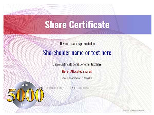 share certificate with gold and steel roundal template