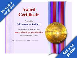 Work award certificate with gold medal