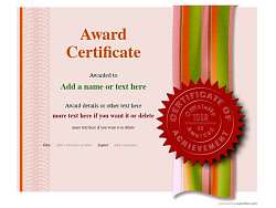 Modern award certificate with red seal template