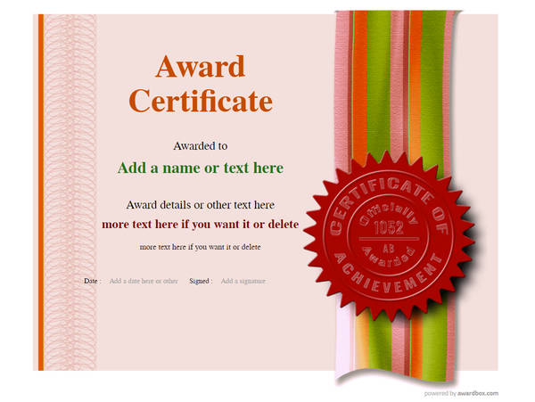 Modern award certificate with red seal template