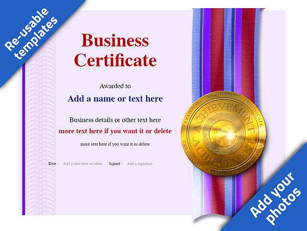  business certificate with gold medal