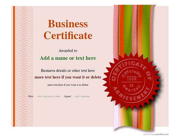 Modern business certificate with red seal template