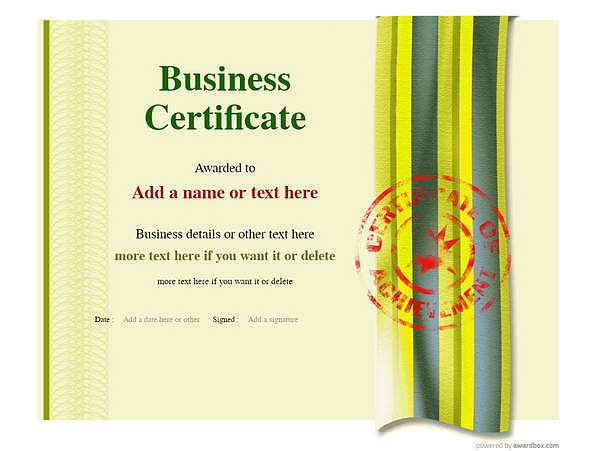 Yellow template. business certificate with red stamp