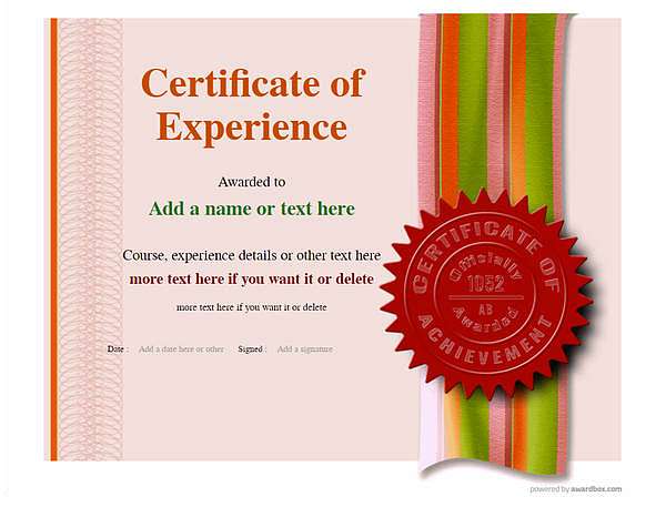 Modern Experience certificate with red seal template