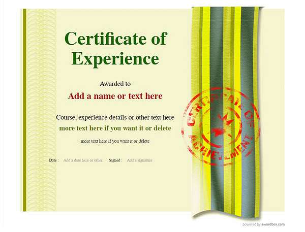 Yellow work template. Experience certificate with red stamp