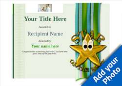 modern green certificate template with large green ribbon and gold star or the week 