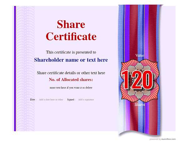 share certificate with editable numeric motif