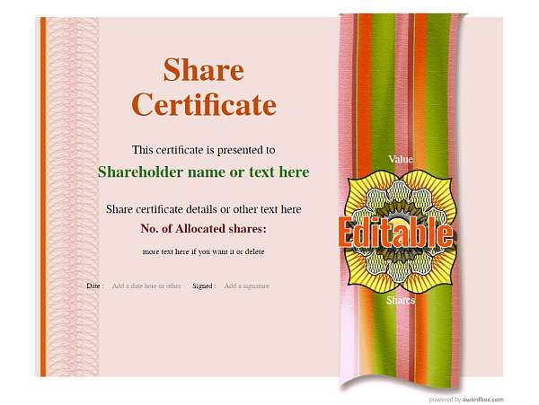 Modern share certificate with editable decoration template