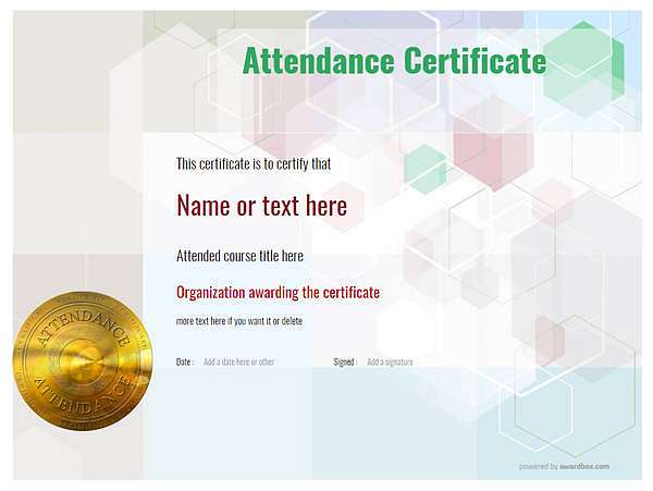modern design Work attendance certificate with gold medal