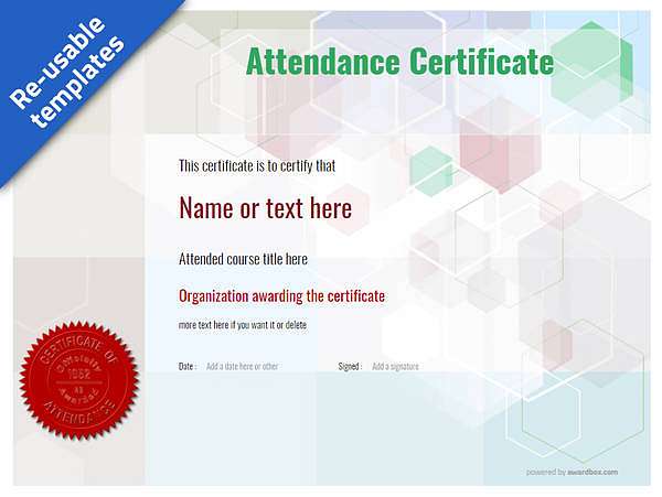 Course attendance certificate with red seal