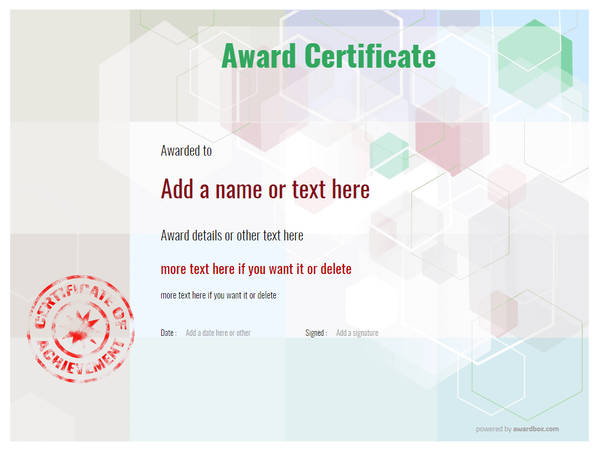 award certificate with red stamp. Template