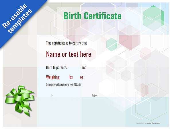 birth certificate with green ribbon template