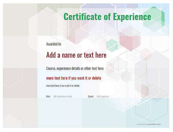 modern design, landscape Experience certificate