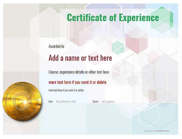 modern design Work Experience certificate with gold medal