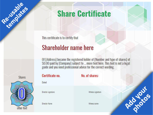modern design share certificate with editable financial motif