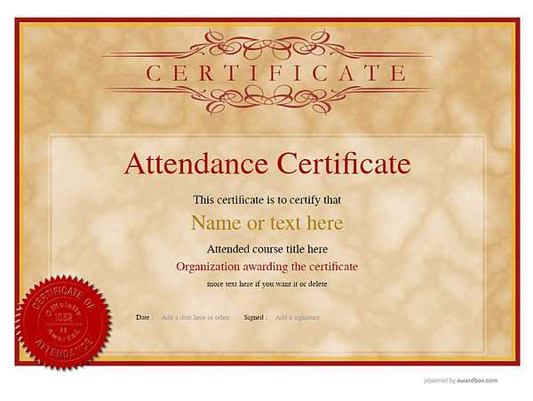 vintage attendance landscape certificate with red seal 