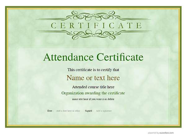 Green attendance certificate vintage landscape 