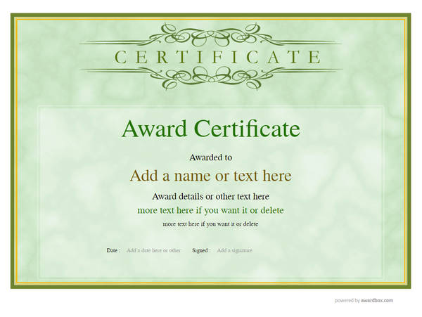 Green award vintage landscape certificate