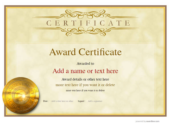 award vintage landscape certificate yellow background and gold medal