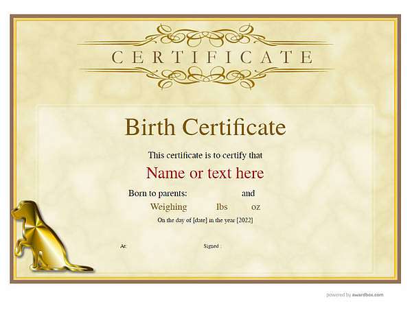 birth vintage landscape certificate yellow background and gold dog6