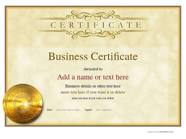 business vintage landscape certificate yellow background and gold medal