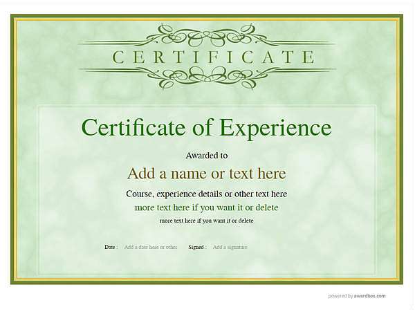 Green Experience vintage landscape certificate