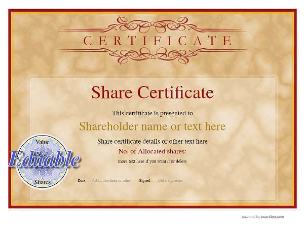vintage share landscape certificate with red numeric decoration 